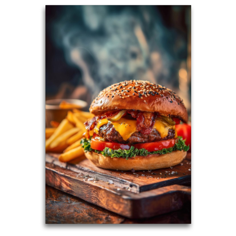 Burger, saftig, käsig & mit knusprigen Pommes