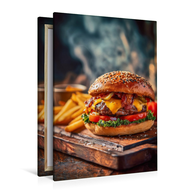 Burger, saftig, käsig & mit knusprigen Pommes