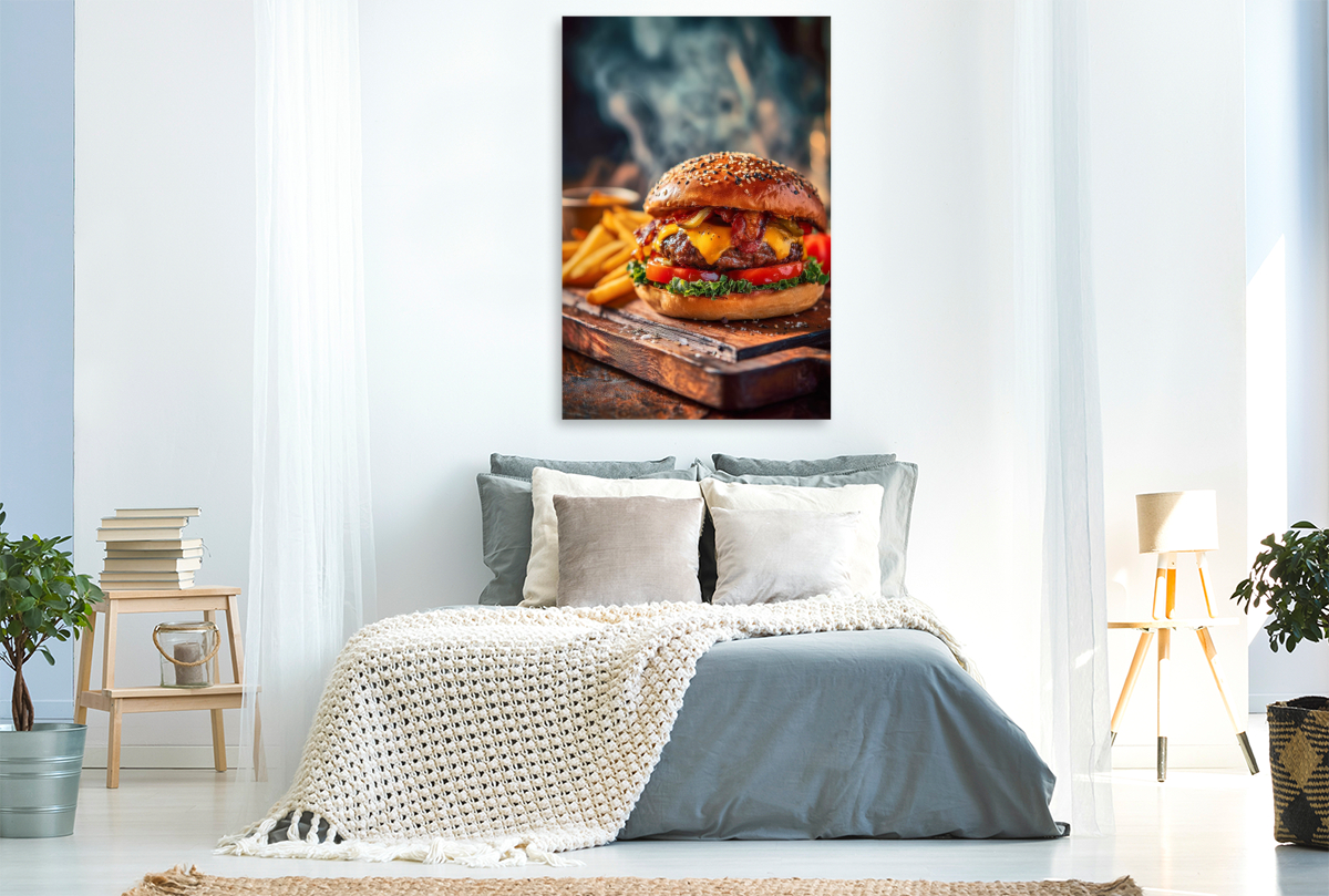 Burger, saftig, käsig & mit knusprigen Pommes