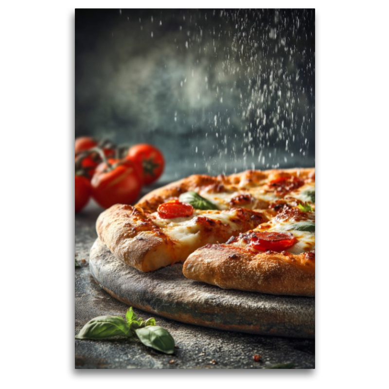 Pizza, knuspriger Boden, Mozzarella & Basilikum