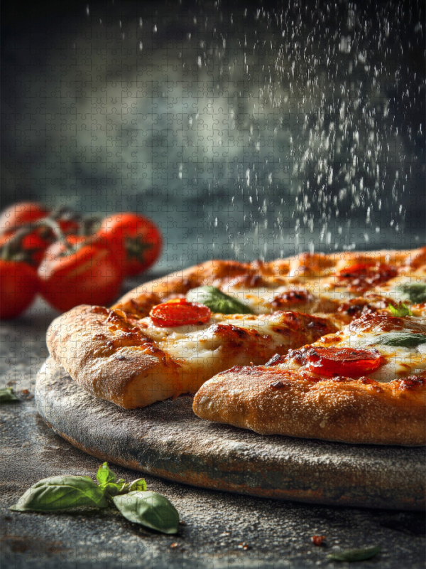 Pizza, knuspriger Boden, Mozzarella & Basilikum