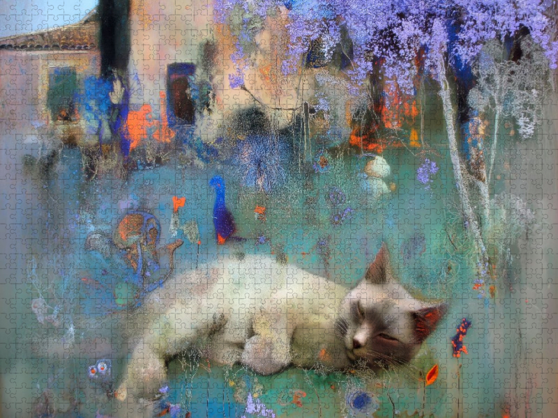 Schlummernde Katze im Garten