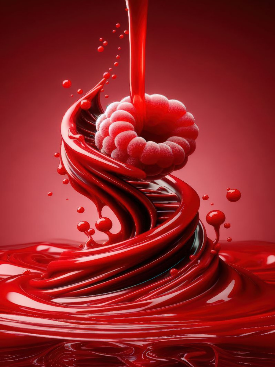 Eine fruchtige Himbeere tanzt im cremigen Reigen