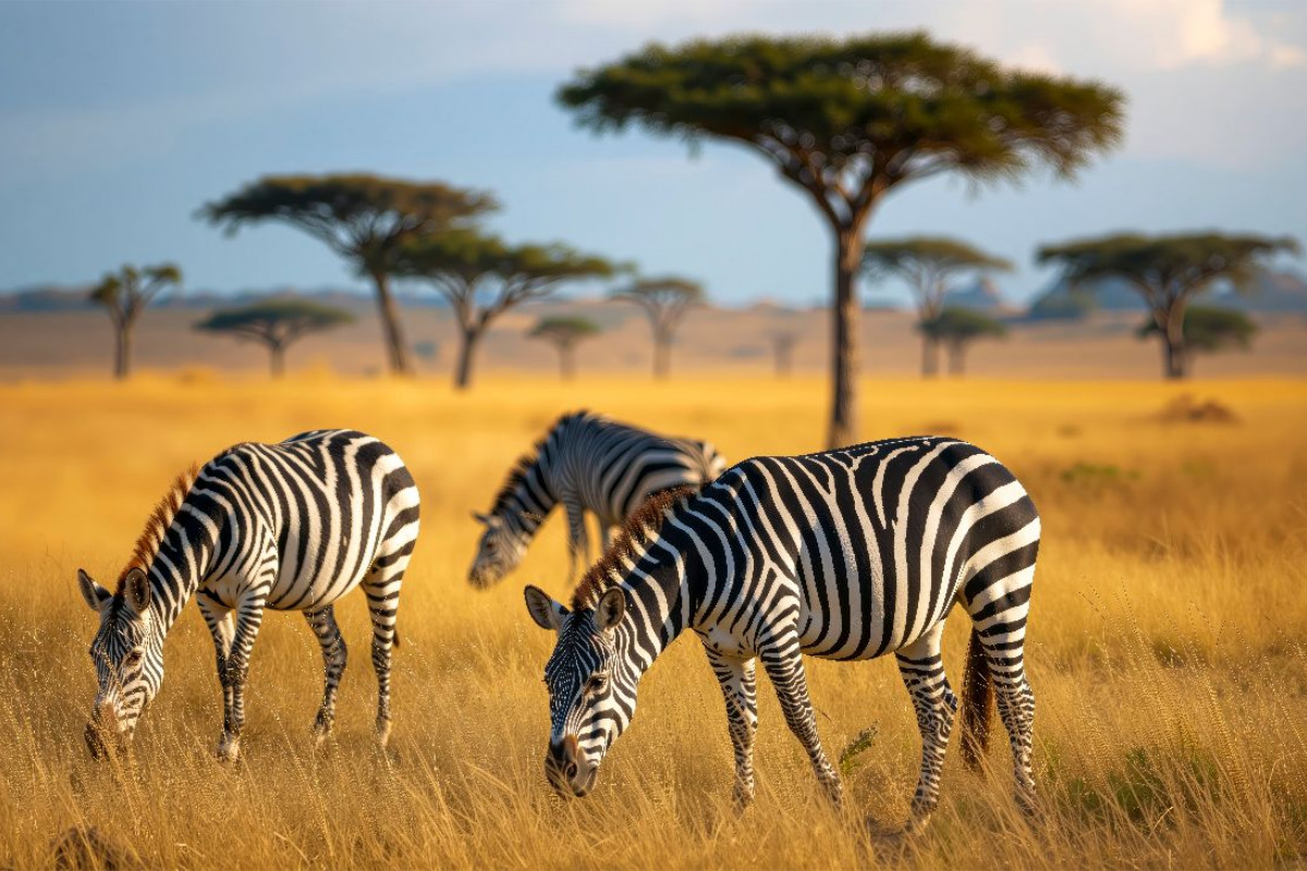 Zebras grasen in wunderschöner afrikanischer Natur