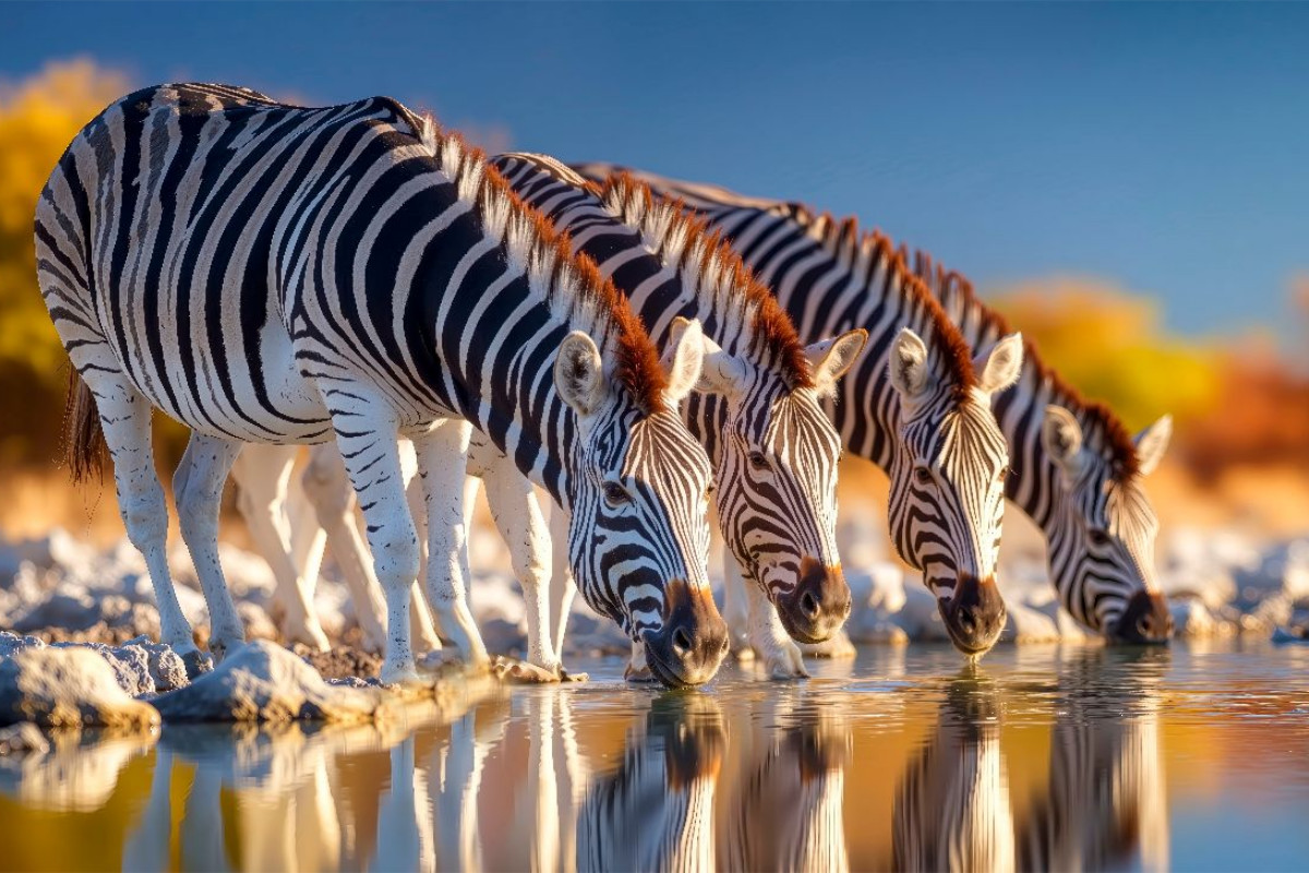 Gemeinsames Erfrischen am Wasserloch