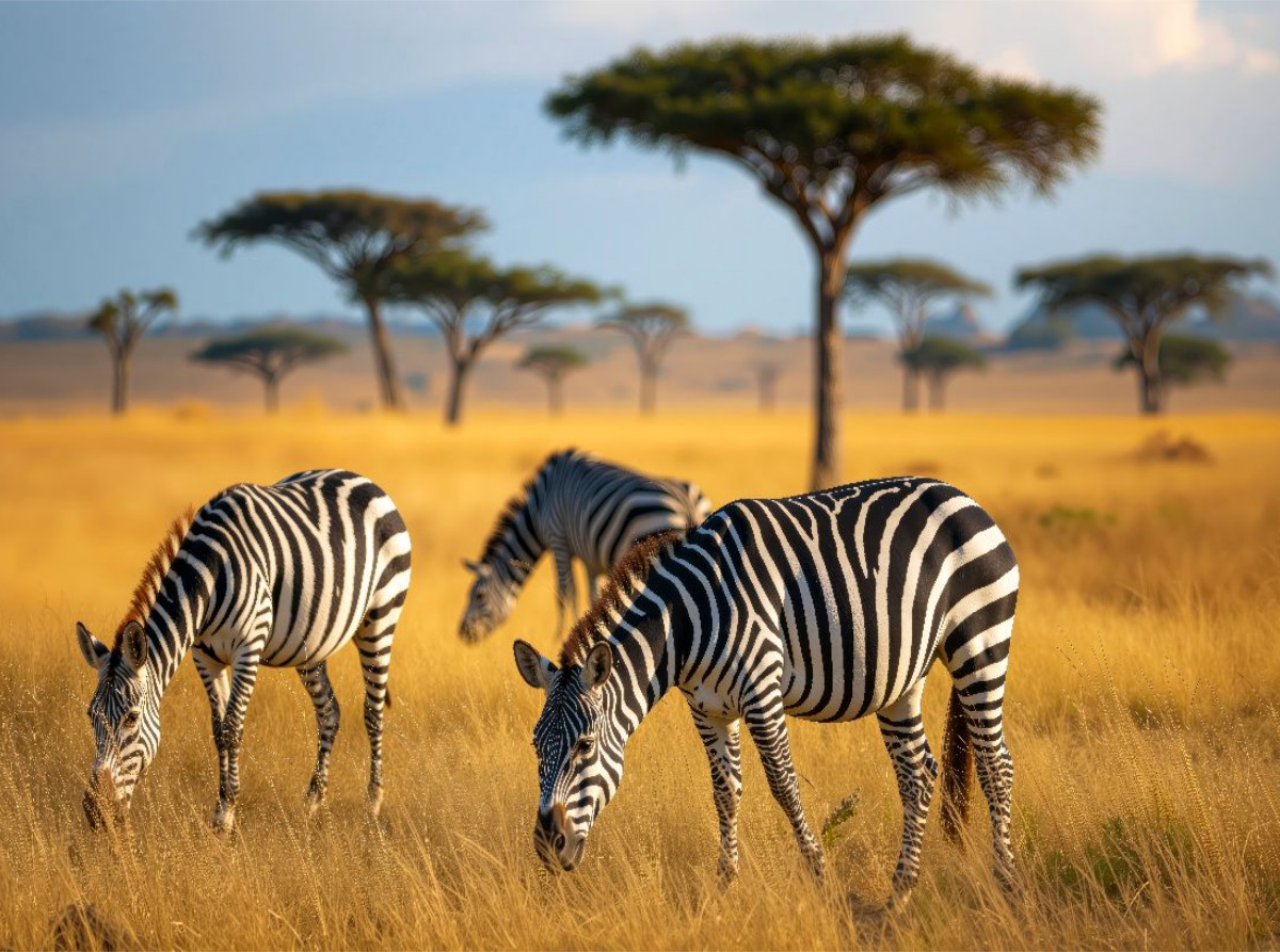 Zebras grasen in wunderschöner afrikanischer Natur