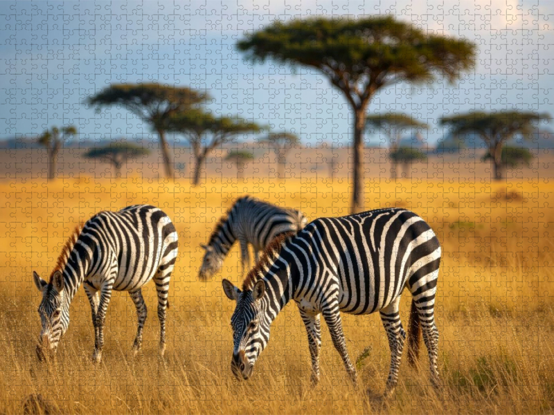 Zebras grasen in wunderschöner afrikanischer Natur