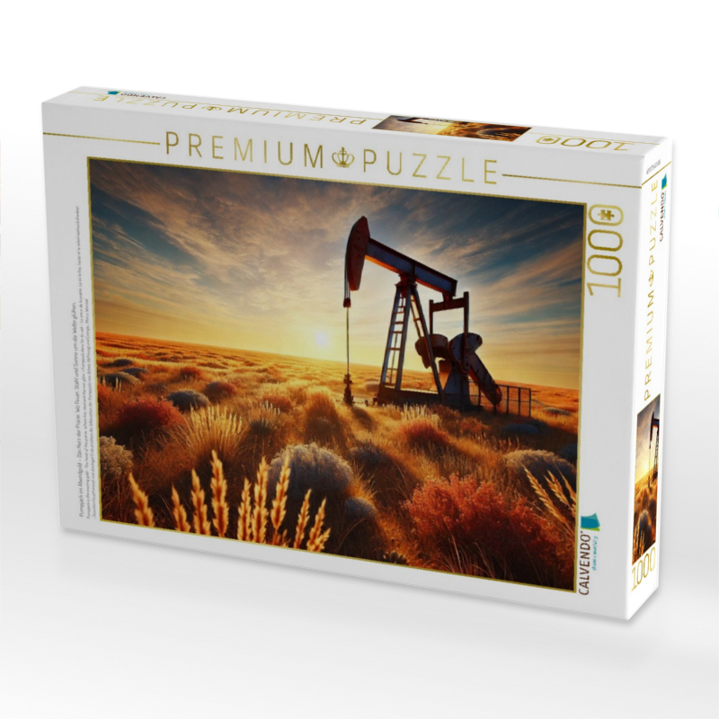 Pumpjack im Abendgold – Das Herz der Prärie. Wo Feuer, Stahl und Sonne um die Wette glühen.