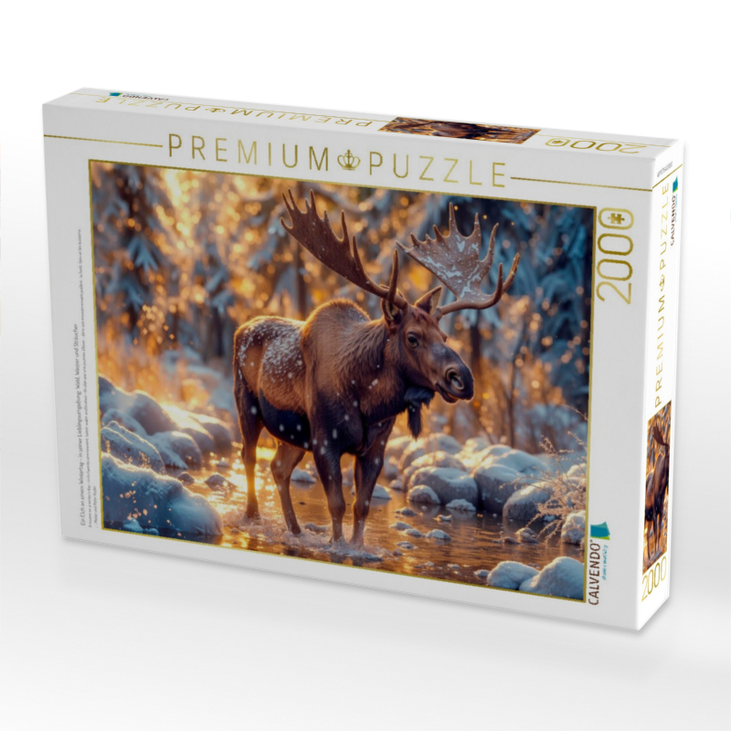 Ein Elch an einem Wintertag - in seiner Lieblingsumgebung: Wald, Wasser und Sträucher