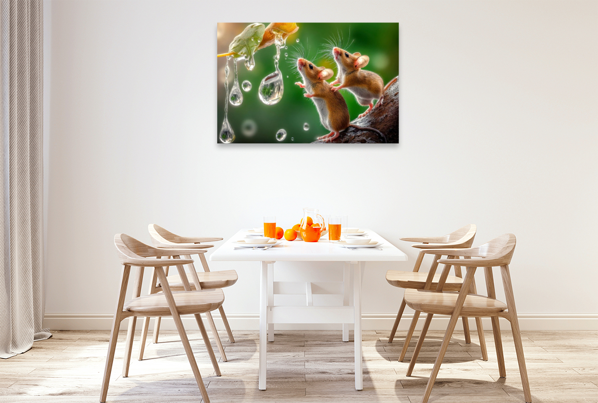 Zwei Mäuse beim Regentropfen-Fangen-Spiel