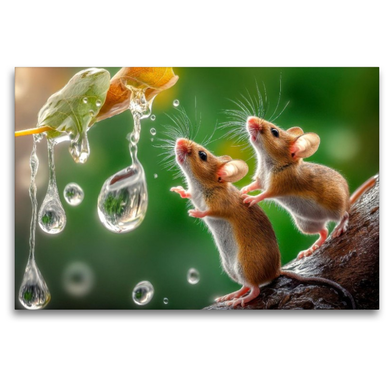 Zwei Mäuse beim Regentropfen-Fangen-Spiel