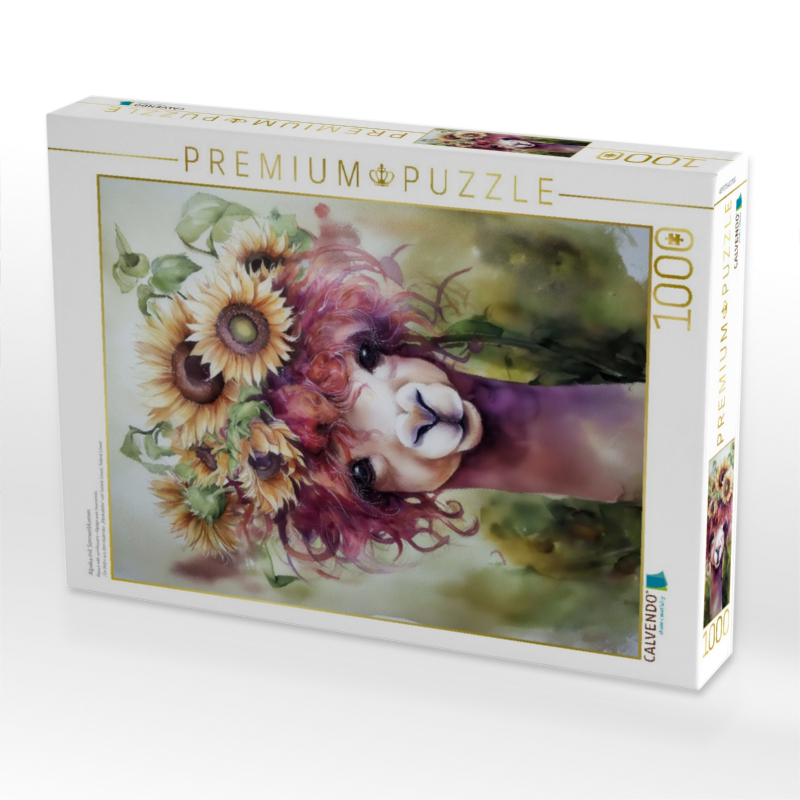 Alpaka mit Sonnenblumen