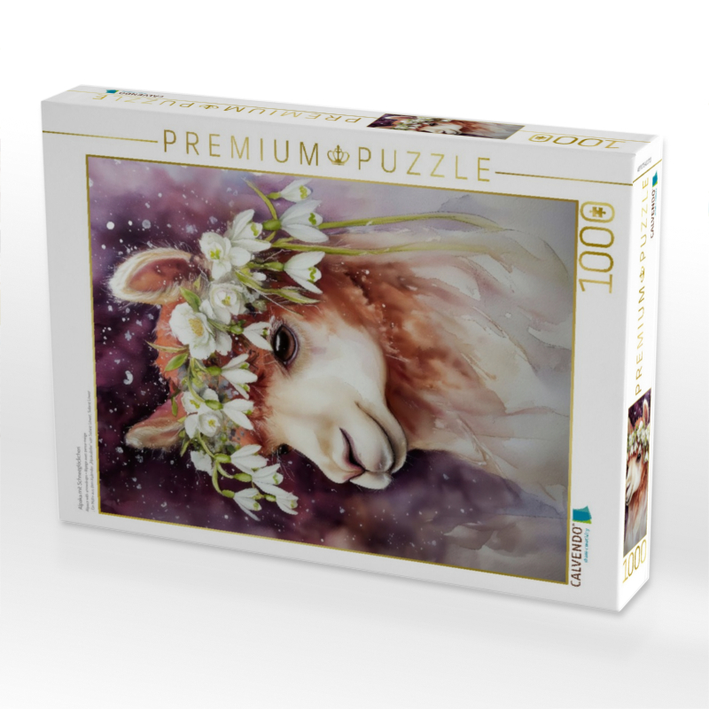 Alpaka mit Schneeglöckchen