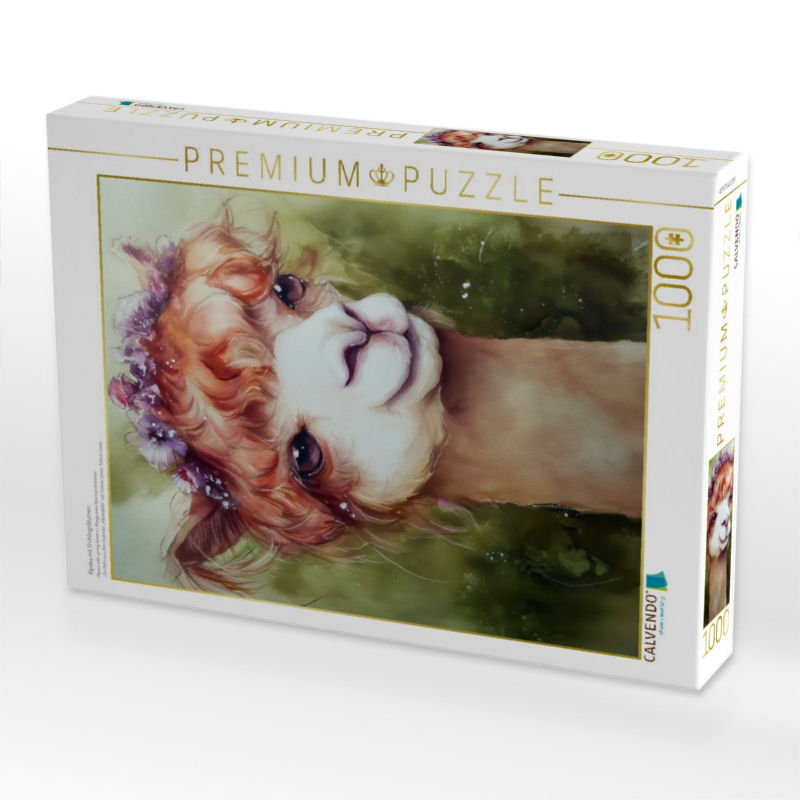 Alpaka mit Frühlingsblumen