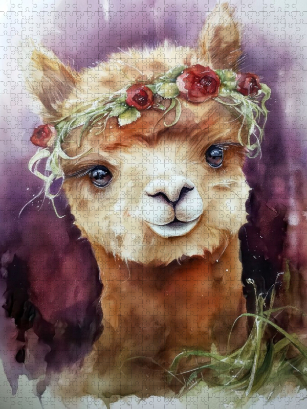 Alpaka mit Blumenkränzchen