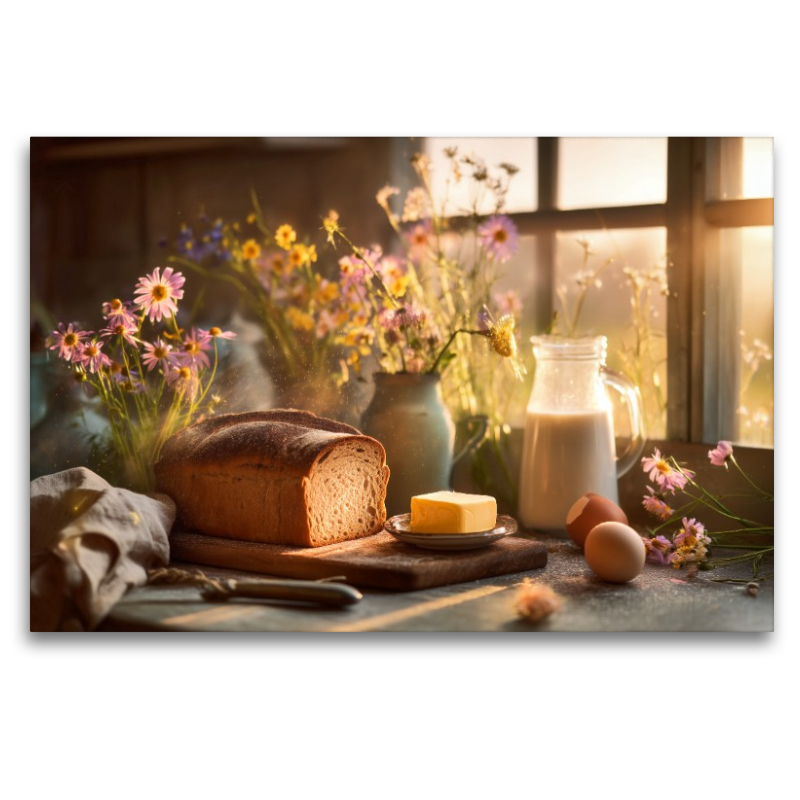 Sonne in der Küche, BrotBrot auf dem Tisch, das Leben knuspert jetzt