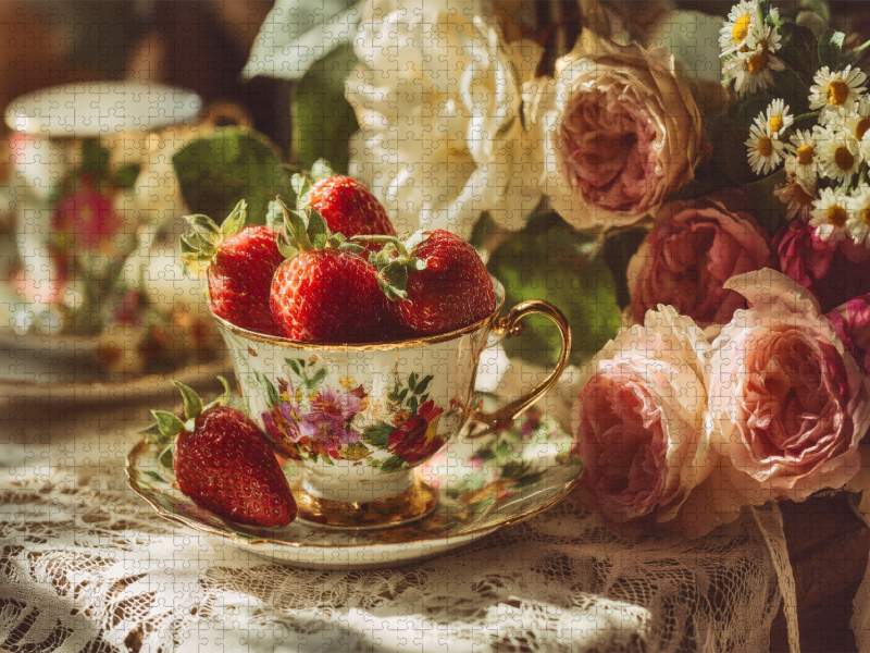 Maiwind, Spitzenstoff und Teerosen, ein Tisch voller Leichtigkeit