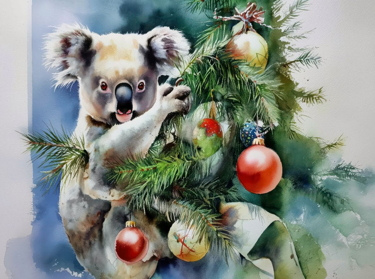 Koala im Weihnachtsbaum