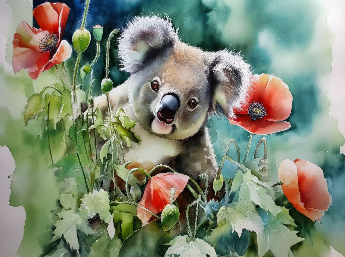 Koala mit Klatschmohn