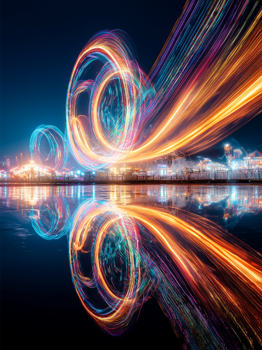 Ein nächtiger Tanz aus Wasser und Leuchten zeigt pure Harmonie