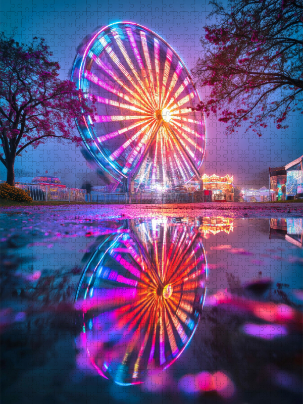 Pfützen spiegeln Träume, während die Stadt in Farbe explodiert