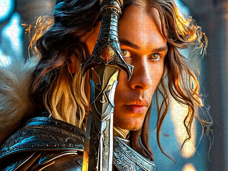 Junger Ritter mit magischem Schwert