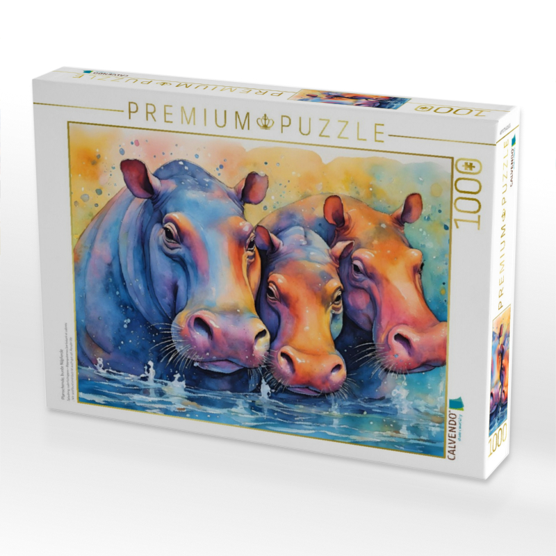 Planschende, bunte Nilpferde