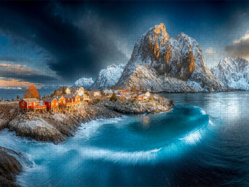 Blick auf die Rorbuer, traditionelle rote Fischerhäuser