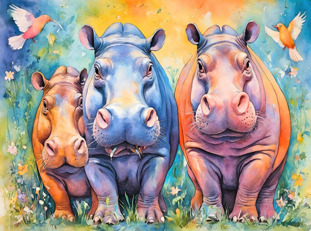 Lustige, bunte Flusspferde