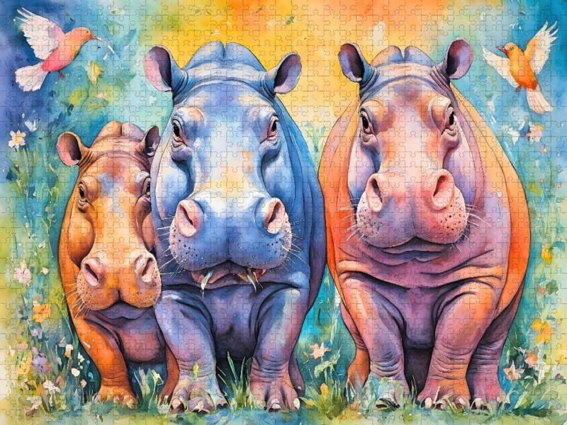 Lustige, bunte Flusspferde