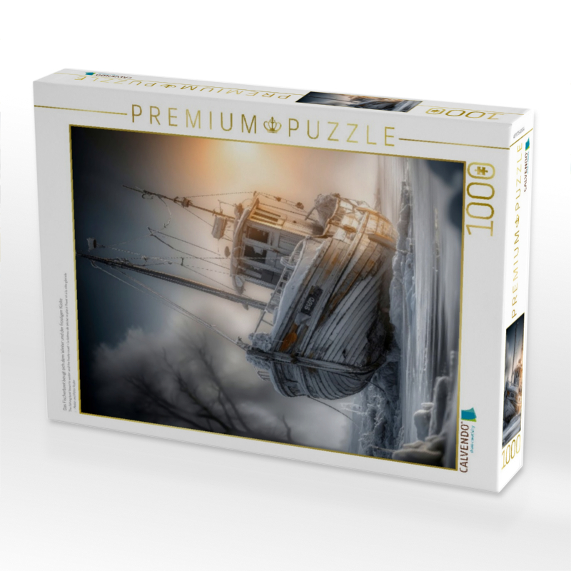 Das Fischerboot beugt sich dem Winter und der frostigen Küste