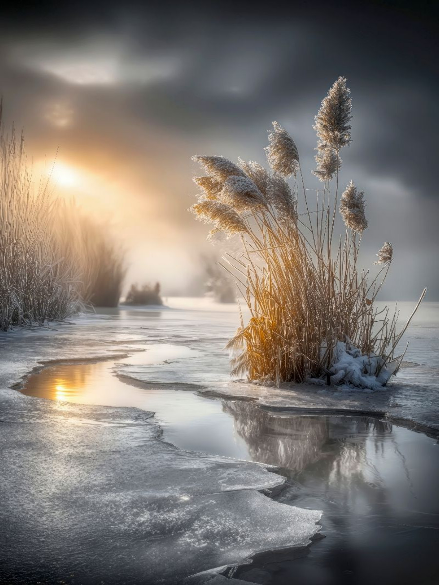 Lichtstrahlen durchbrechen Dünengräser