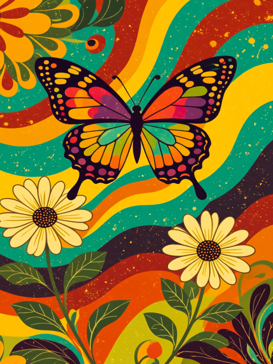 Psychedelischer Schmetterling in Retrofarben