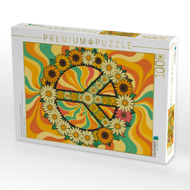 Blumiges Friedenszeichen im psychedelischen 70er-Stil