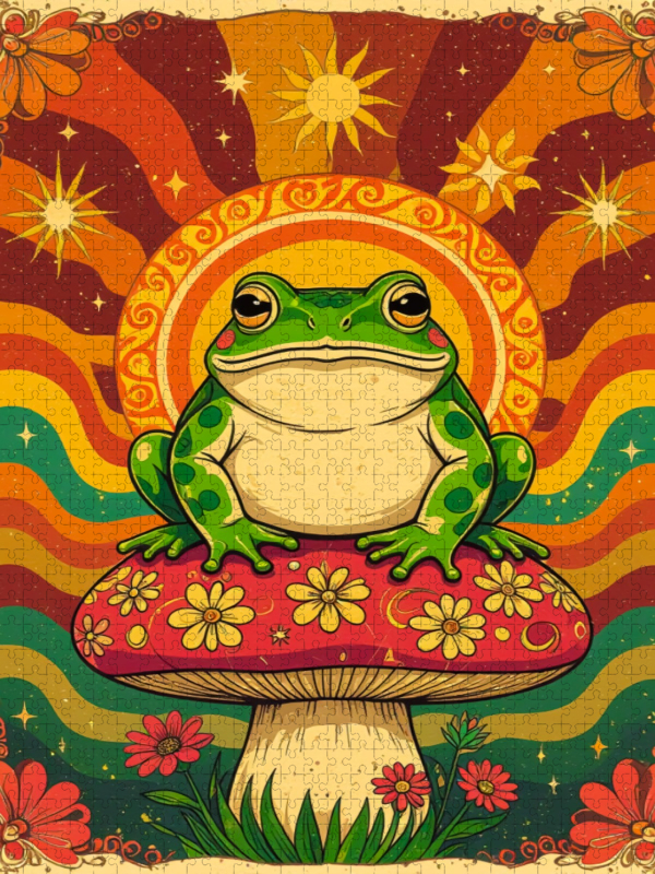 Psychedelische Kröte mit magischen 70er-Pilzfarben