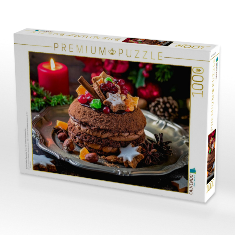 Schokoladen Dacquoise Torte mit Weihnachtsdekoration