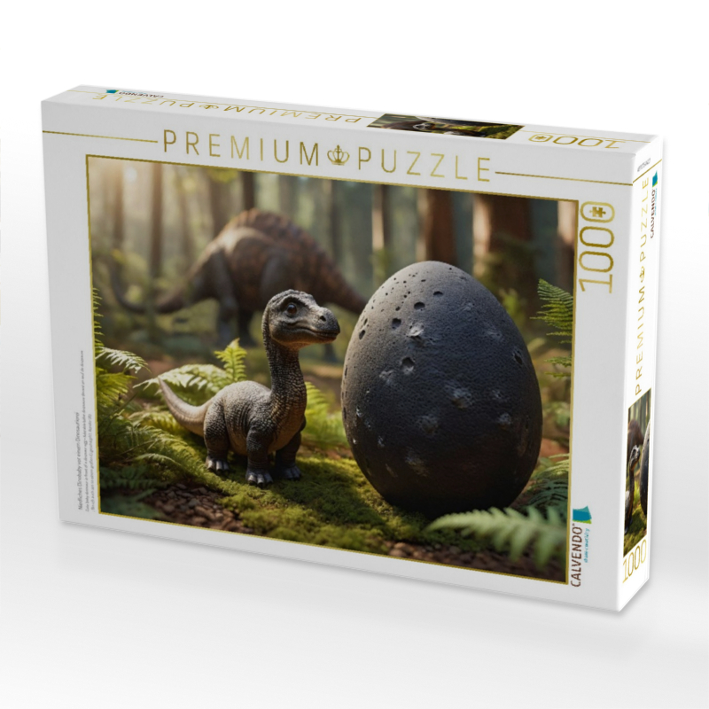 Niedliches Dinobaby vor einem Dinosaurierei