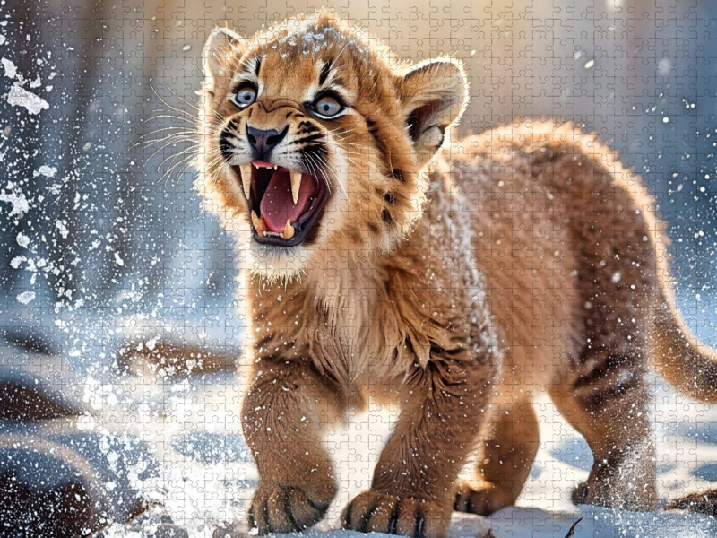Kleiner Säbelzahntiger im Schnee der Eiszeit
