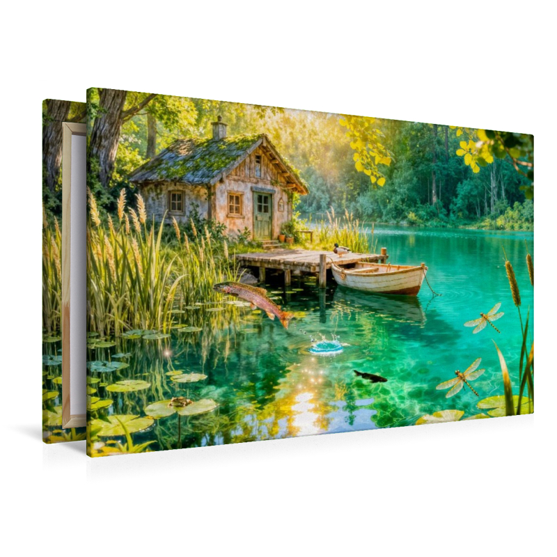 Cottage Fischerhütte am Weiher mit springenden Forellen