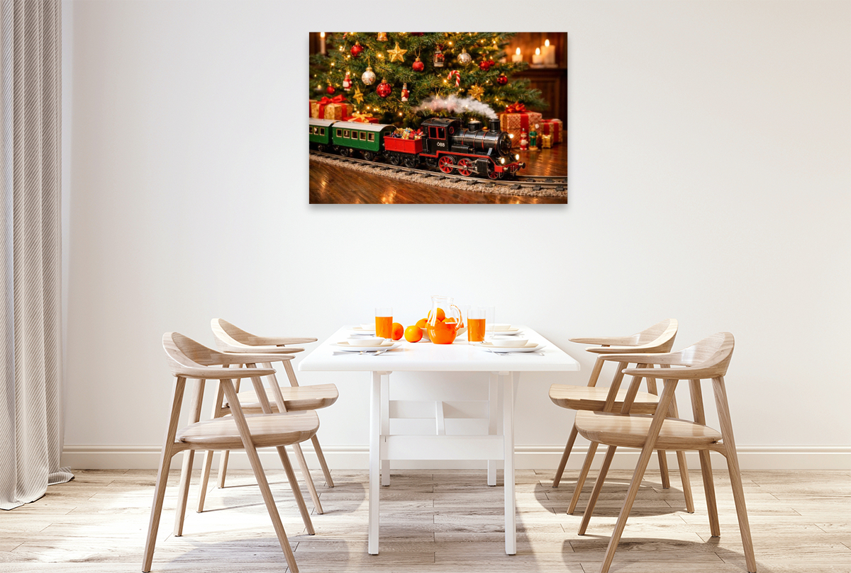 Weihnachtliche Eisenbahn unter dem Christbaum