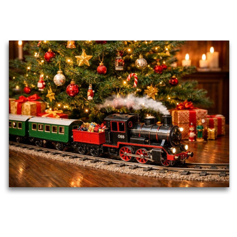 Weihnachtliche Eisenbahn unter dem Christbaum