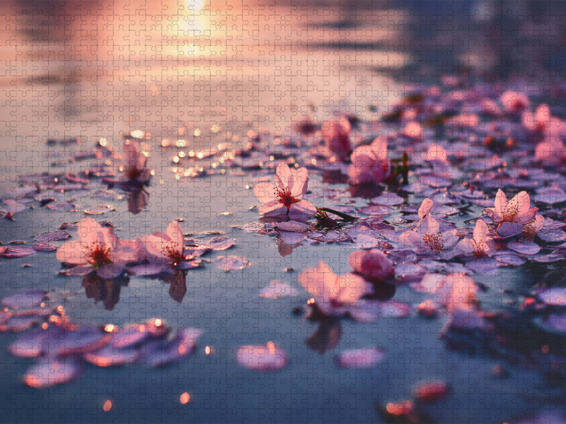 Blüten treiben wie Träume im Abendlicht