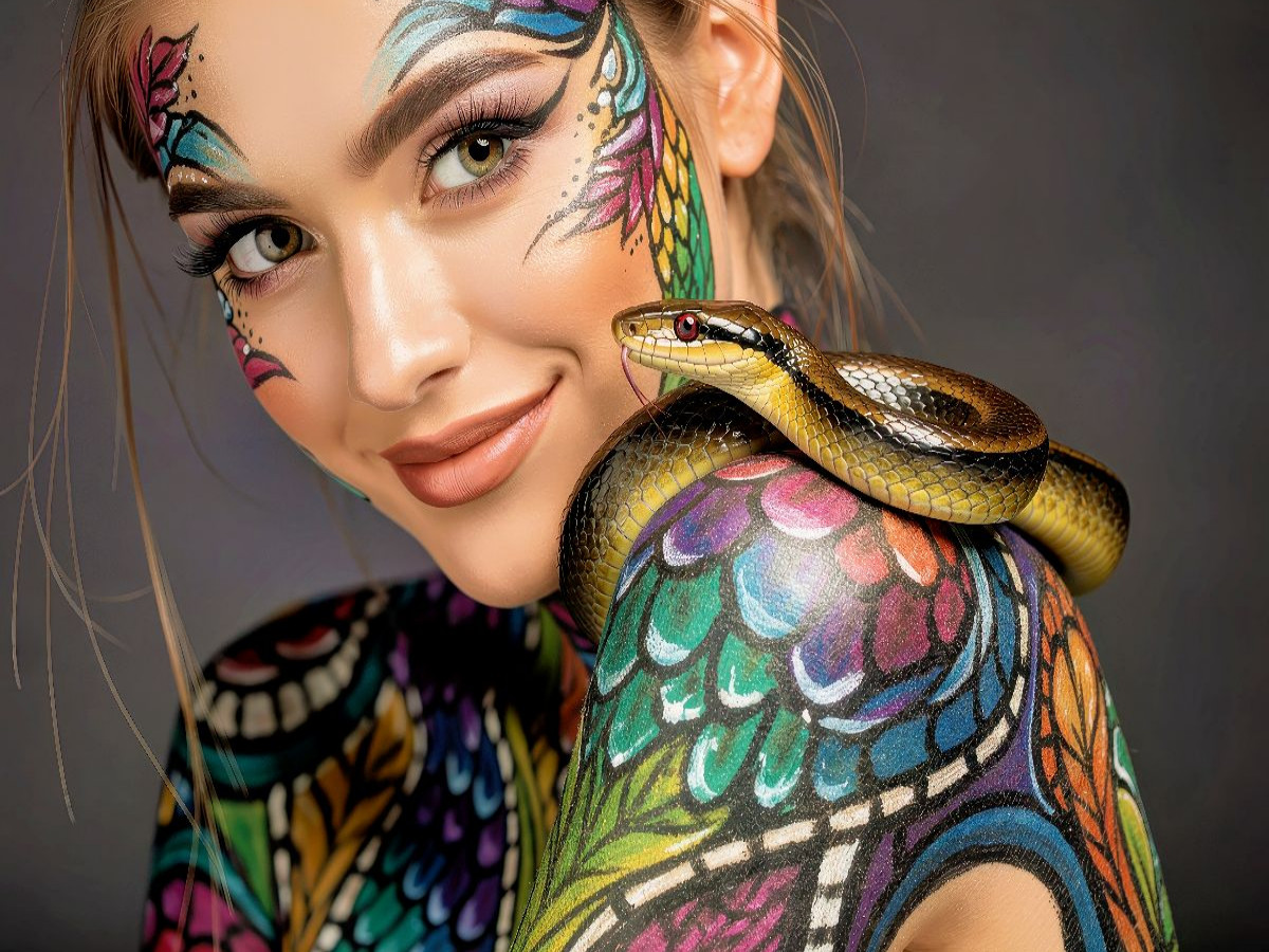 Ein Motiv aus dem Kalender Body Painting mit Schlange