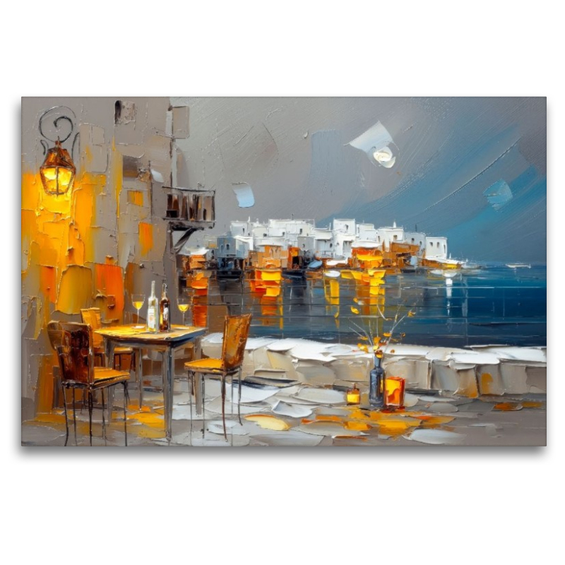 Mykonos am Abend - ein kleines Strandcafe lädt zum Verweilen ein