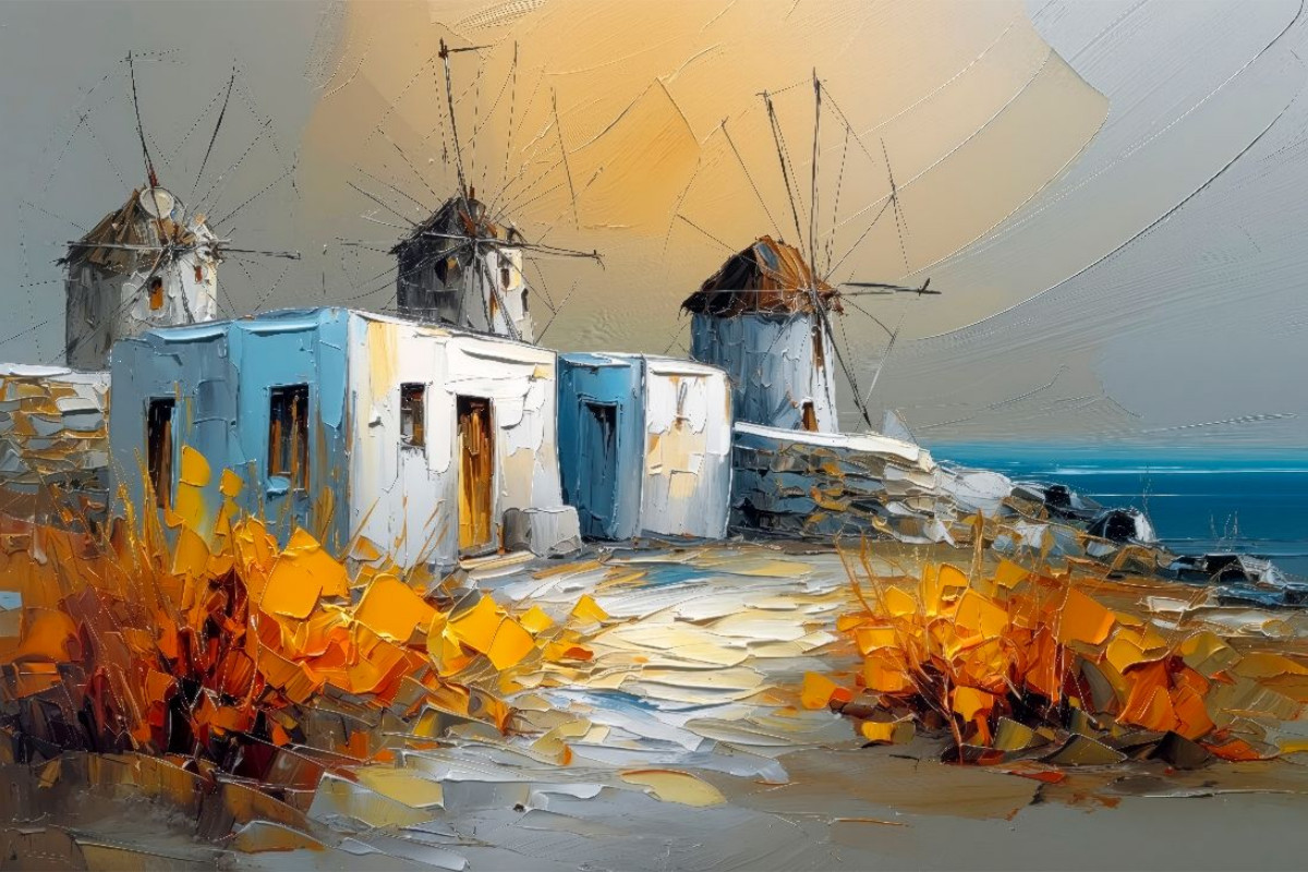 Mykonos - Kykladenhäuser und Windmühlen