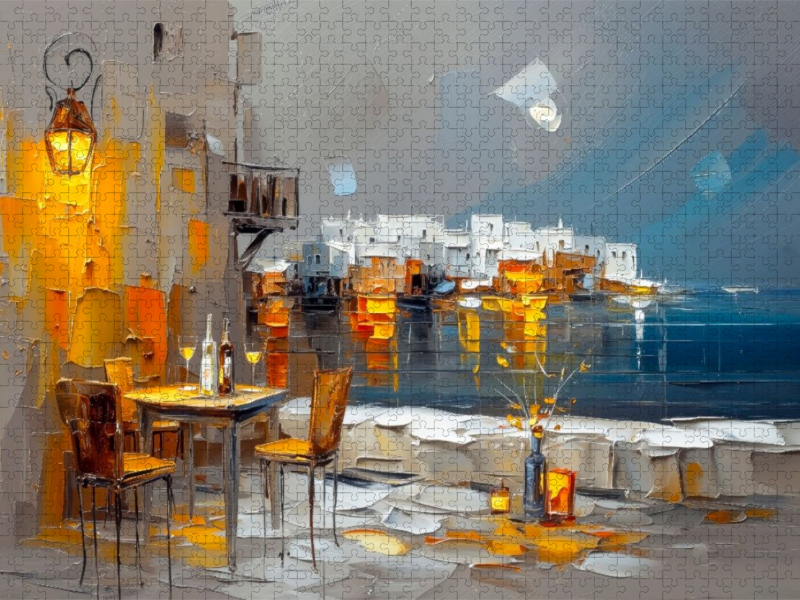 Mykonos am Abend - ein kleines Strandcafe lädt zum Verweilen ein