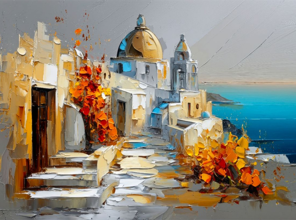 Santorini - Blick auf die weißen Kykladenhäuser