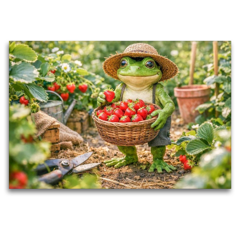 Frosch bei der Erdbeer Ernte