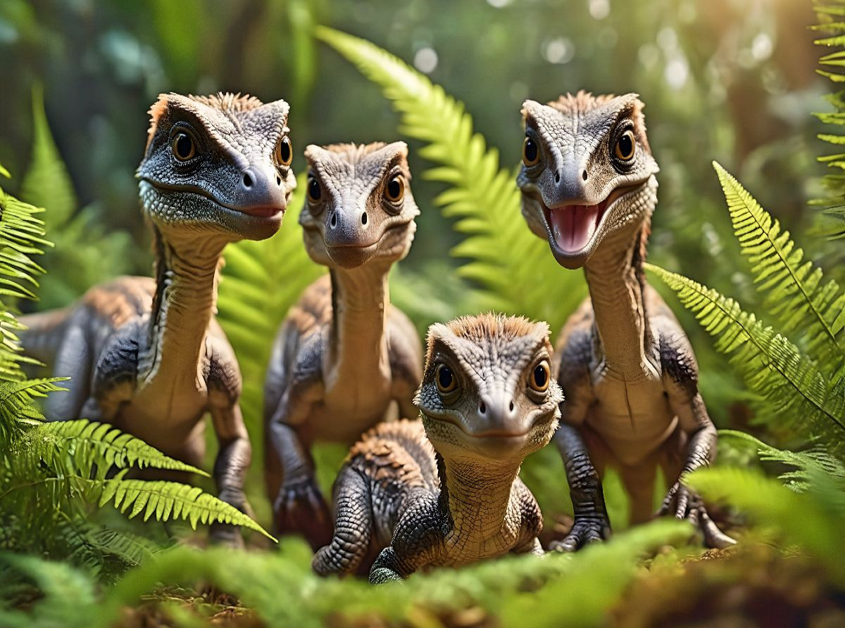 Rudel frecher Raptoren im urzeitlichen Farnwald