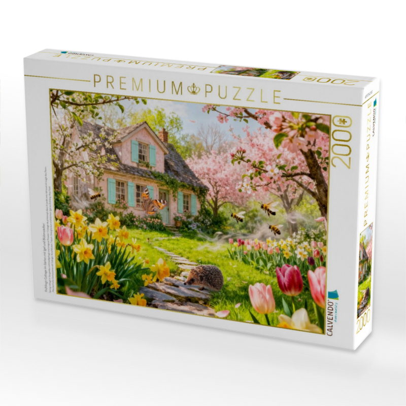 Frühlings‑Cottage im Garten mit Igel und Blütenzauber